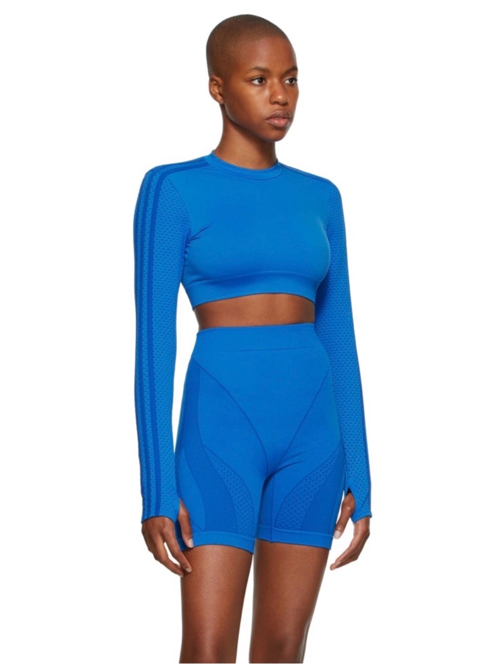 Adidas X Ivy Park Knit Crop Top Sport Women's S Glory Blue Stretch Long Sleeve